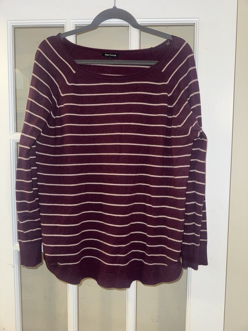 Pink Clover 1X Sweater Top Burgundy Striped Boat Neck Long Sleeve Soft Knit